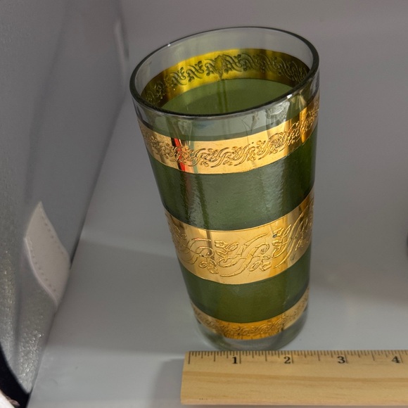 MCM Style Green and Gold Decal/Scroll Highball Glasses - Picture 6 of 6